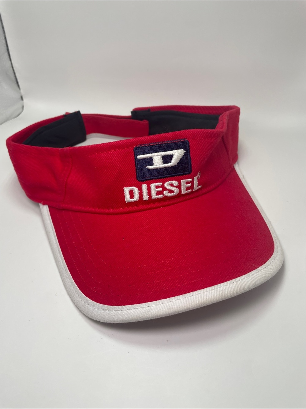 Diesel Y2K Red Visor with White Piping and Navy Logo